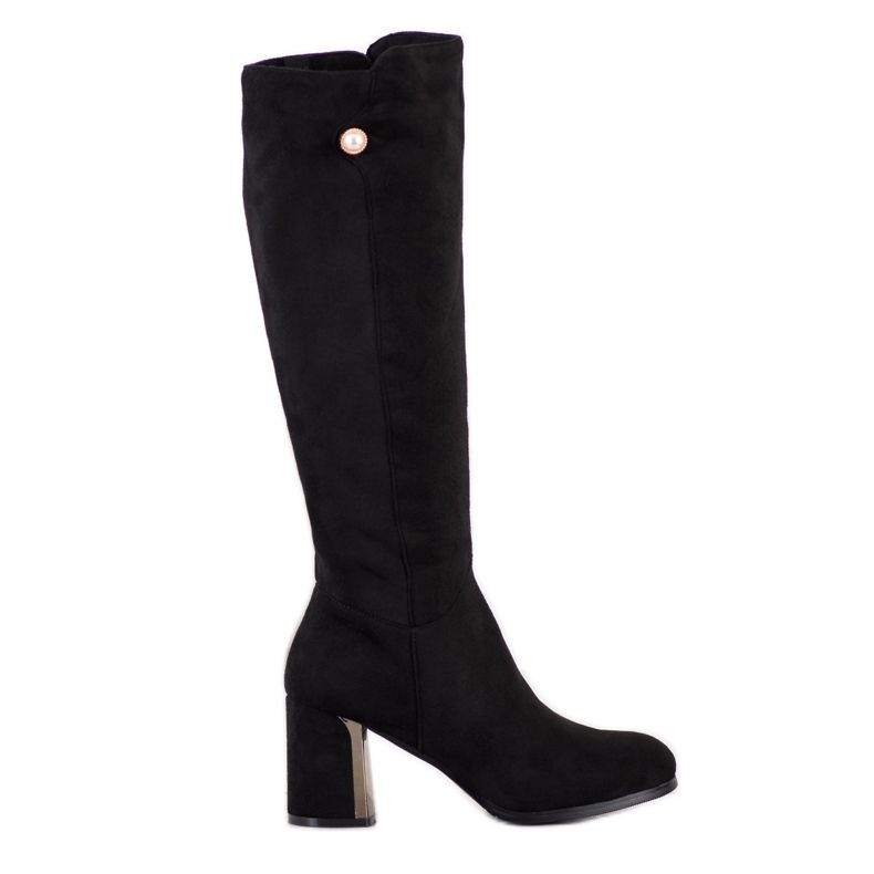 Gogo Botas elegantes con una perla negro Gogo Botas elegantes con una perla negro
