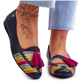 Bailarinas Maciejka Piel Con Flecos Azul Marino 04016-17