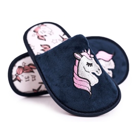 Pantuflas Infantiles Con Unicornio Unicornio Azul Marino