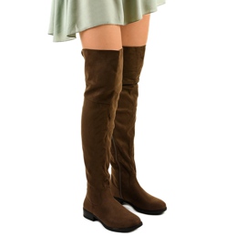 Botas por encima de la rodilla caqui planas de Wysless verde