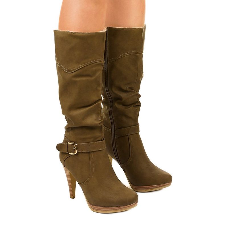 Botas calientes en un alfiler de Ertris caqui verde Botas calientes en un alfiler de Ertris caqui verde