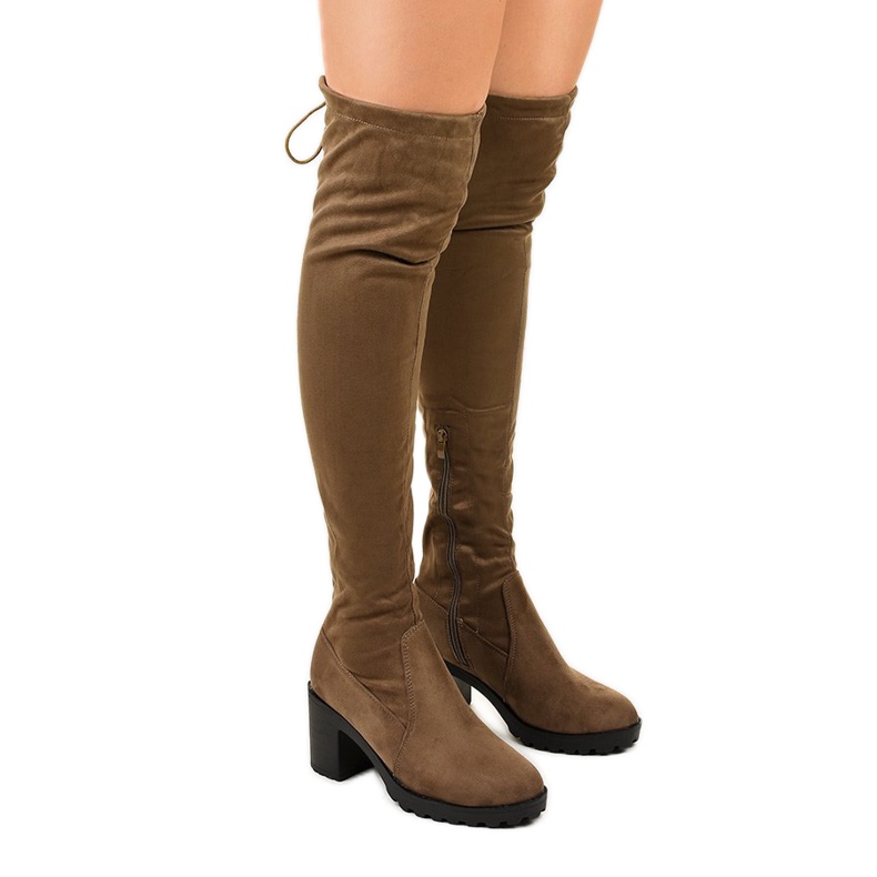 Botas de gamuza en el poste del caqui de Hekran verde Botas de gamuza en el poste del caqui de Hekran verde