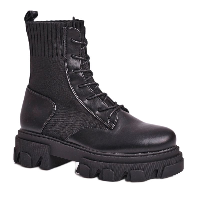 SEA Botas con cordones para mujer con calcetín NS156 Black My Need negro
