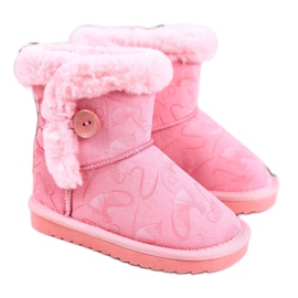 Apawwa Botas de nieve para niños con piel y botón Rosa Kawai rosado