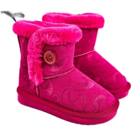 Apawwa Botas de nieve para niños con piel y botón Fucsia Kawai rosado