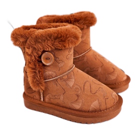 Apawwa Botas de nieve para niños con piel y botón marrón Kawai