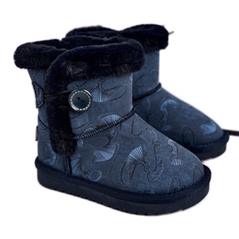 Apawwa Botas de nieve para niños con piel y botón Azul Marino Kawai