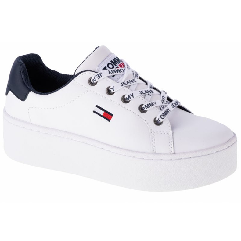 Zapatos de plataforma plana de cuero icónicos en EN0EN01113-YBR de Tommy Hilfiger blanco