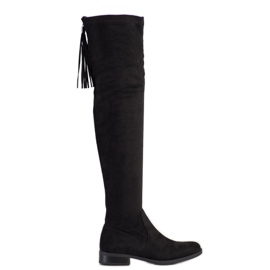 Forever Folie Botas altas hasta el muslo con flecos negro