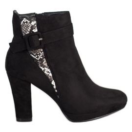 SHELOVET Botas de tacón alto con estampado de serpiente negro gris