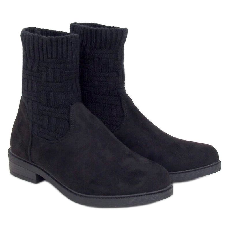 Botas con parte superior de suéter negro E2100 Negro Botas con parte superior de suéter negro E2100 Negro