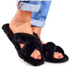 FRJ Pantuflas de piel negra para mujer Cozy Time negro