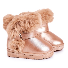 FRROCK Botas de nieve cálidas para niños con piel JellyBeans de oro rosa rosado