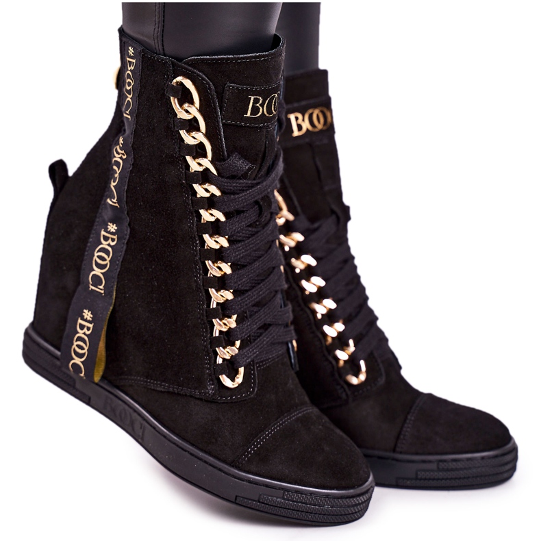 Zapatillas de ante para mujer con cinta BOOCI 2222/543 / z Negro