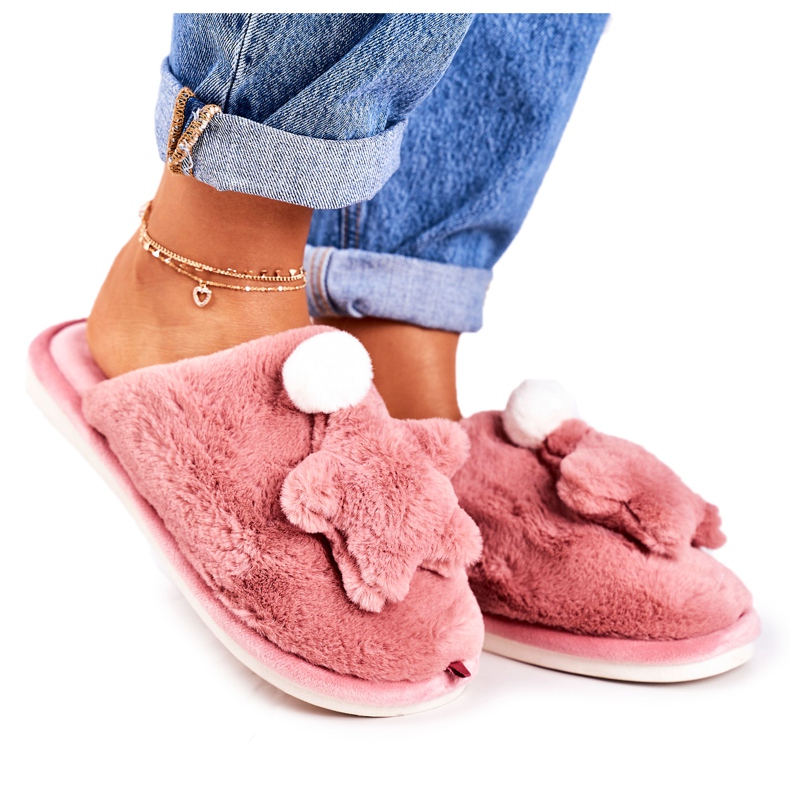 Pantuflas Mujer Con Piel Y Estrella Rosa Polvo Noche-Noche rosado