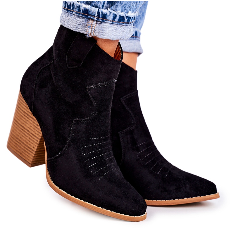 MSMG Botas de vaquero cálidas para mujer con tacón Black Margaret negro MSMG Botas de vaquero cálidas para mujer con tacón Black Margaret negro