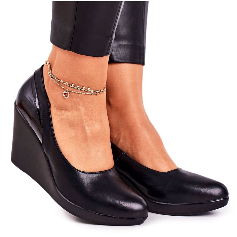 J.STAR But Zapatos De Salón De Cuña Clásicos De Mujer Lacados Negro Ivonne