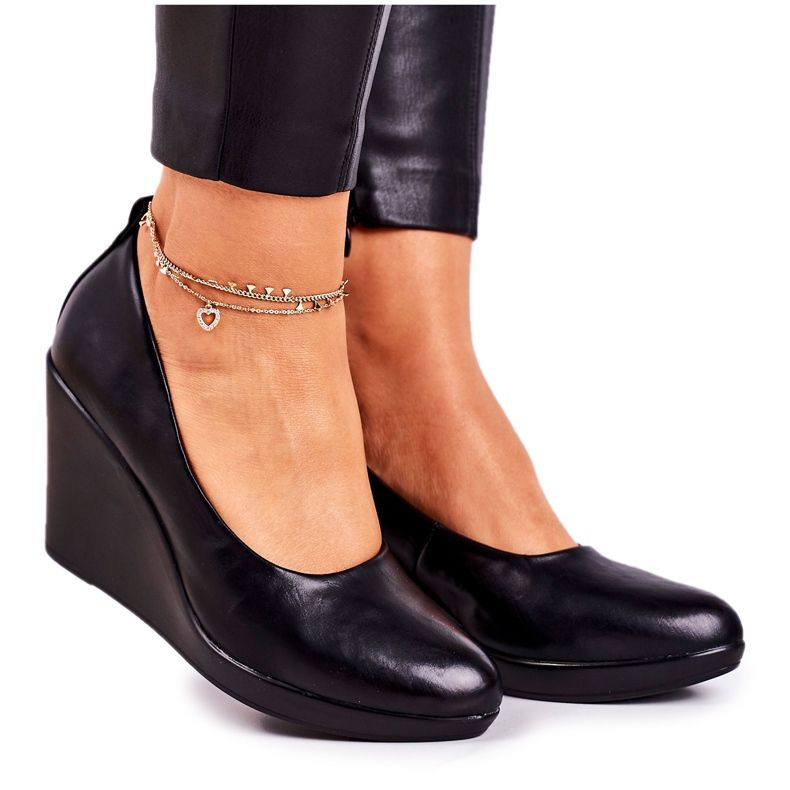 PJ1 Zapatos De Tacón Clásicos De Mujer Con Cuñas Negro Ivonne PJ1 Zapatos De Tacón Clásicos De Mujer Con Cuñas Negro Ivonne