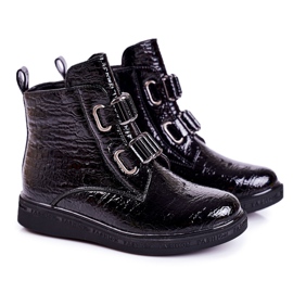 PL1 Botas de Abrigo Infantil Lacadas en Negro Estampado Animal Maya