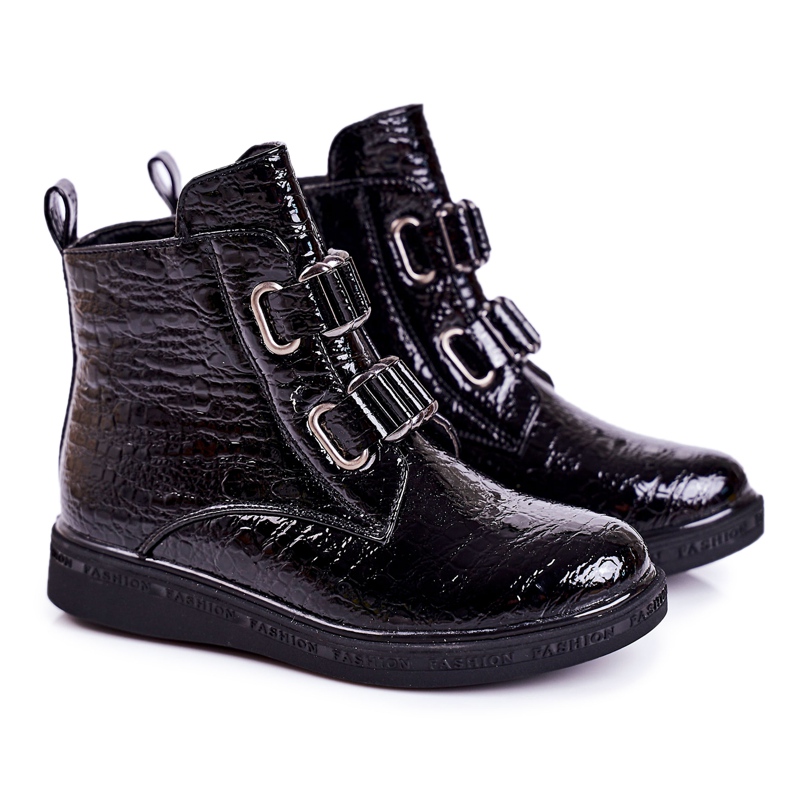 PL1 Botas de Abrigo Infantil Lacadas en Negro Estampado Animal Maya