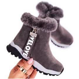 Linshi Botas de nieve cálidas para niños con piel gris Love-Love