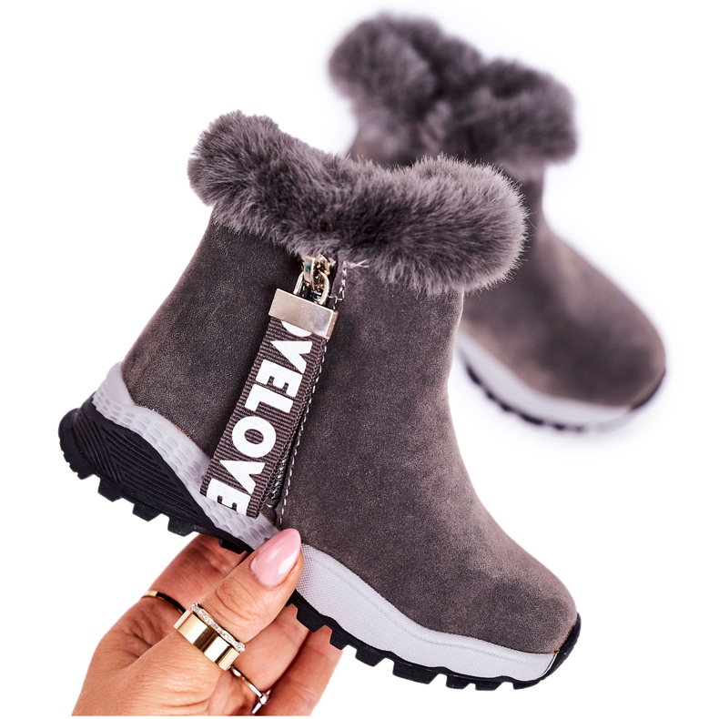 Linshi Botas de nieve cálidas para niños con piel gris Love-Love