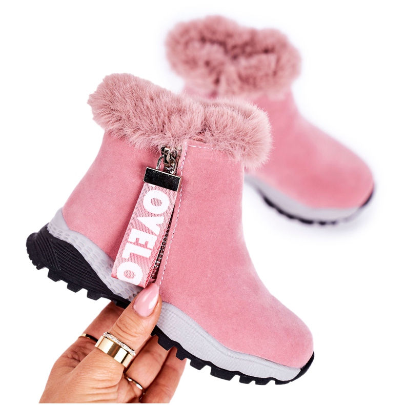 Linshi Botas de nieve cálidas para niños con piel rosa Love-Love rosado