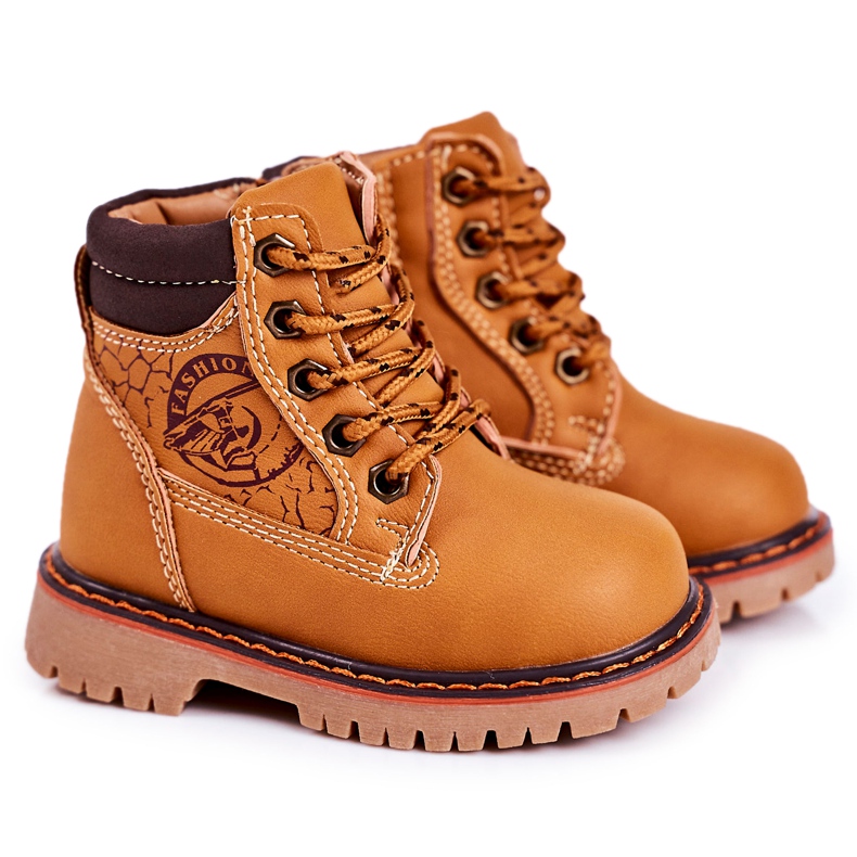 Linshi Botas cálidas para niños Trappers sobre suela de goma Caramel Bobby marrón amarillo