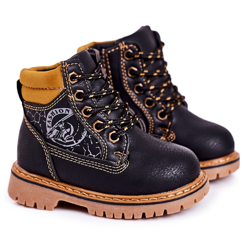 PL1 Botas cálidas para niños Trappers sobre suela de goma negra Bobby negro naranja