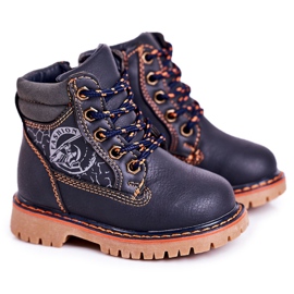 PL1 Botas cálidas para niños Trappers sobre suela de goma Azul marino Bobby naranja