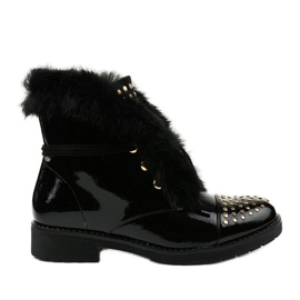 Botas Feminine lacadas planas negras con aislamiento negro Botas Feminine lacadas planas negras con aislamiento negro