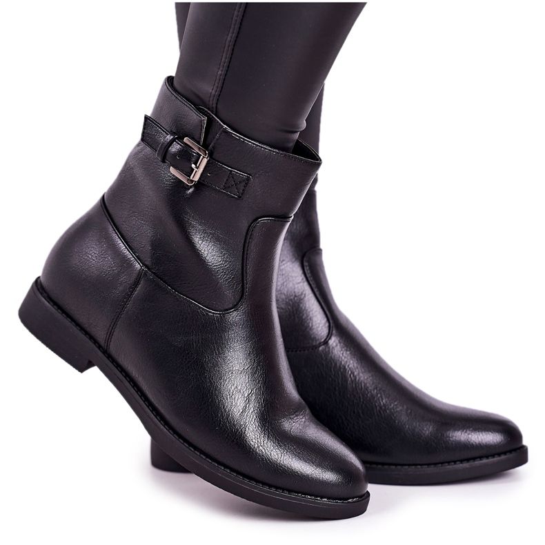PJ1 Botas de mujer negras hasta la mitad con hebilla negro