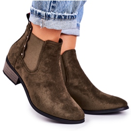PJ1 Botas Chelsea clásicas para mujer Botas Walker de gamuza verde oscuro caqui