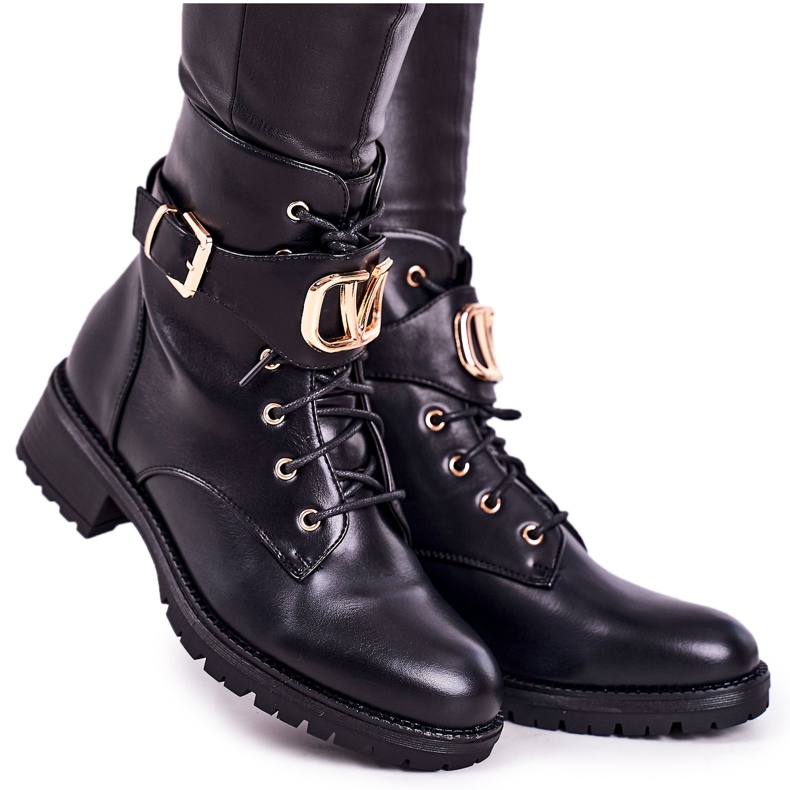 SEA Botas cálidas para mujer Workers Gold Buckle Black Vera negro