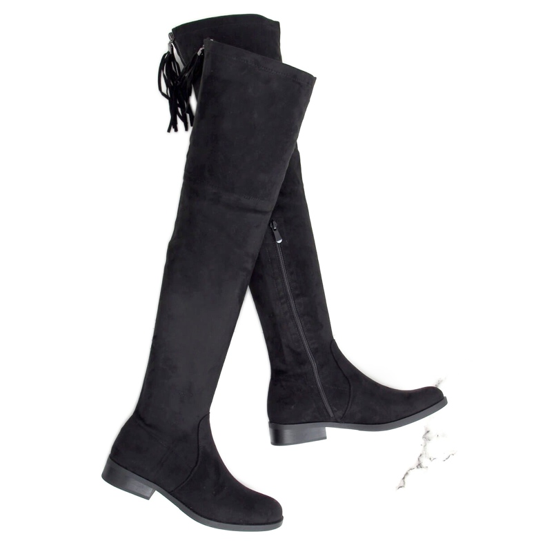 Black LH53-1 Botas negras de tacón plano negro