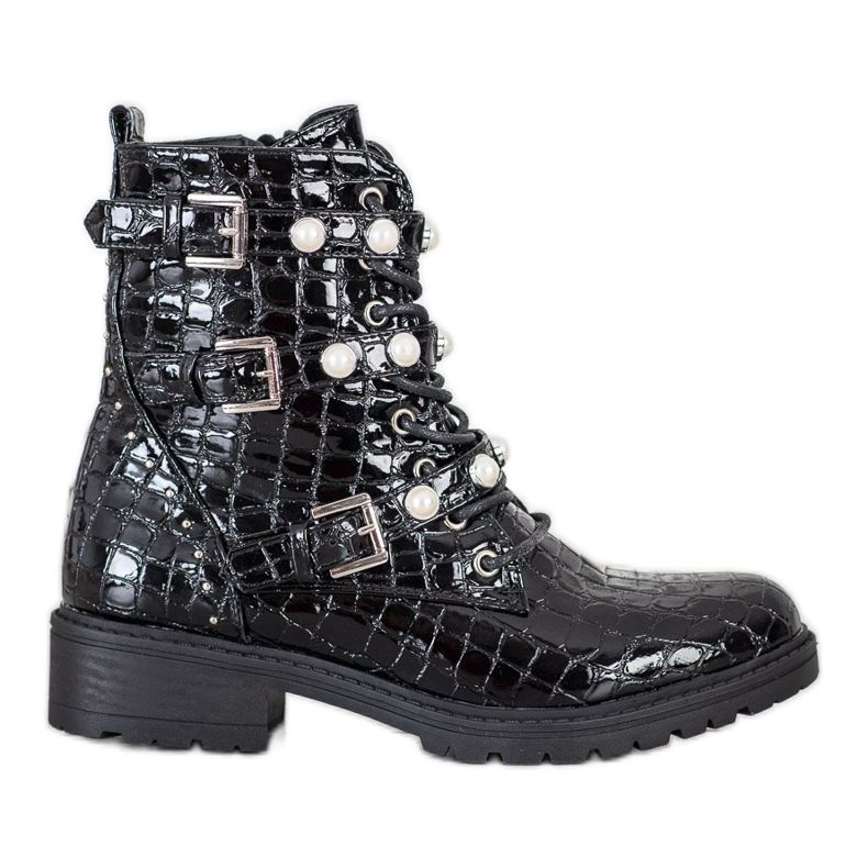 Super Me Estampado Serpiente Trabajadores Lacado negro