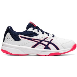 Zapatillas de mujeres Asics Court Slide blanco-azul marino-rosa 1042A030 112 rosado