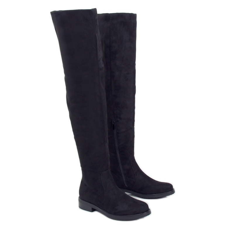 Botas por encima de la rodilla con tacones planos negro K-99120-1 Tela negra