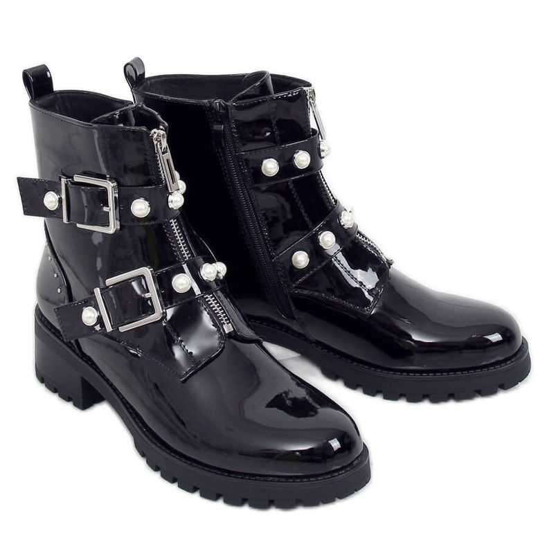 Black DA61P Botas lacadas en Black Charol negro