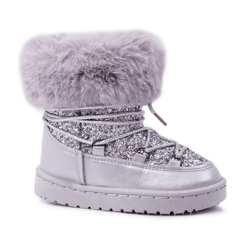 FRROCK Botas de nieve cálidas para niños con piel Silver Nicola plata