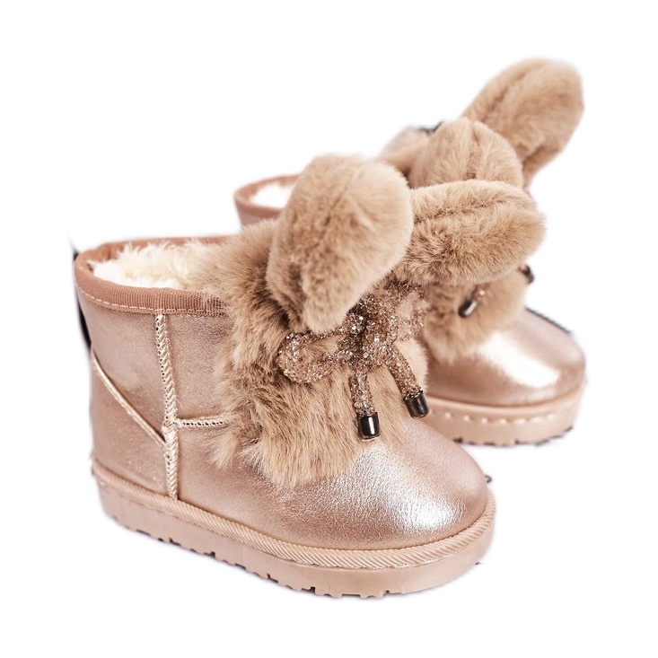 Botas de nieve para niños con pelo con orejas Conejito de oro rosa rosado dorado