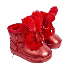 Botas de nieve para niños con pelo y orejas de conejo rojas rojo
