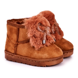 Botas de nieve cálidas para niños con piel de ante caramelo Amelia marrón