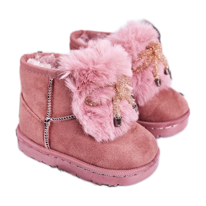 Botas de nieve para niños con piel de ante rosa Amelia rosado