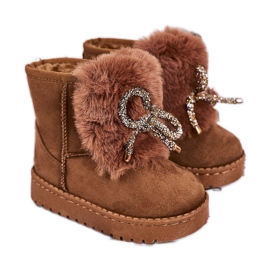 Botas de nieve cálidas para niños con piel de ante caramelo Amelia marrón