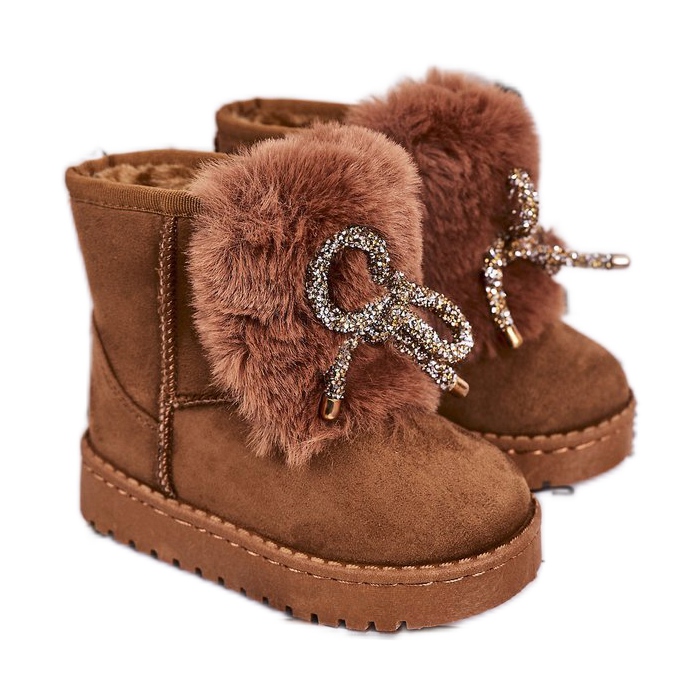 Botas de nieve cálidas para niños con piel de ante caramelo Amelia marrón