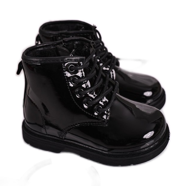 FRROCK Botas para niños Botas lacadas cálidas Negro Ammy