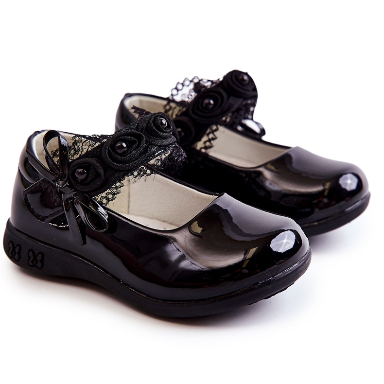 Apawwa Bailarinas Infantiles con Velcro Con Encaje Negro Evelyn