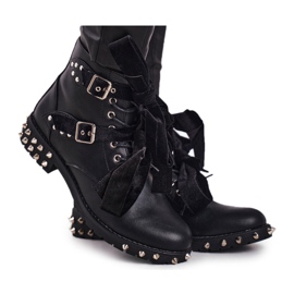 SEA Botines de mujer con remaches, pinchos, imán negro