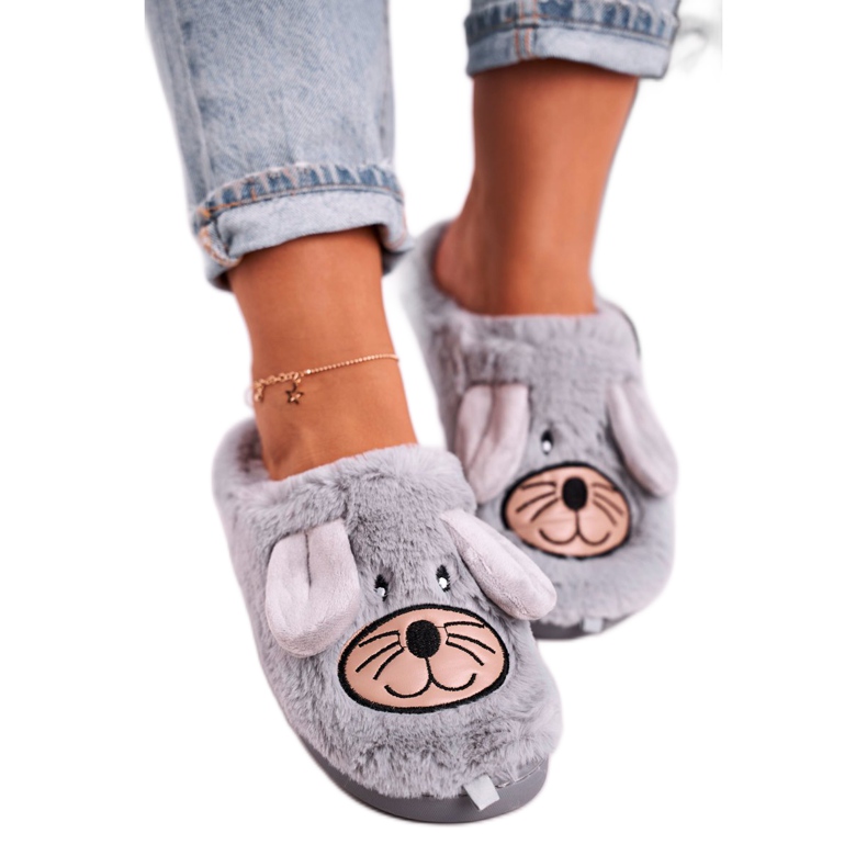 JOMIX Pantuflas de piel de ratón gris para mujer Home Sweet Home beige